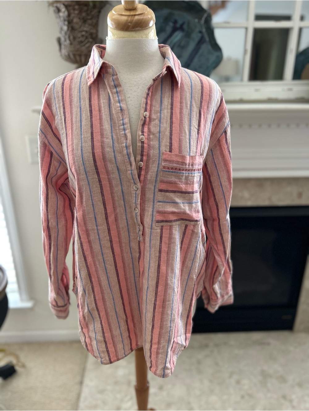 Anthropologie/Maeve Lida Linen Striped , Oversized linen Popover Top - Picture 3 of 12